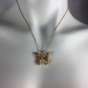 Gold Finish Butterfly with Crystal Necklace